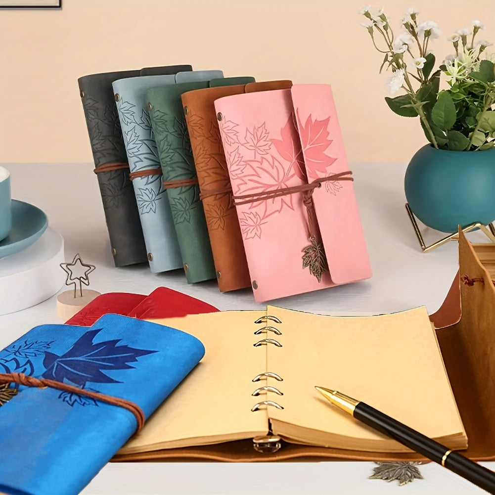 Retro Maple Leaf Notebook Notepad Note Book Traveler Journal, Loose-leaf Notebook For Diary