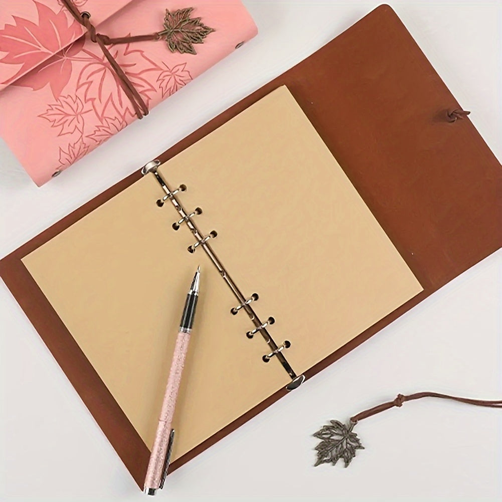 Retro Maple Leaf Notebook Notepad Note Book Traveler Journal, Loose-leaf Notebook For Diary