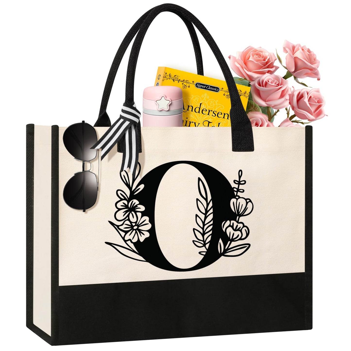 Personalized Initial Canvas Tote Bag, Cosmetic Bags, Suitable for Birthday, Wedding, Beach, Holiday, Great Birthday Gifts for Women, Mom, Teachers, Nurses, Best Friends, Bridesmaids (S)