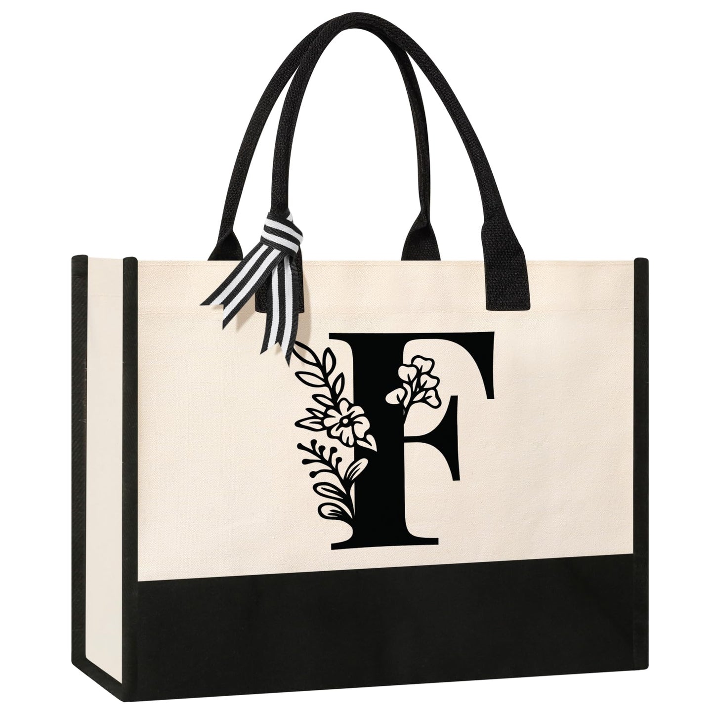 Personalized Initial Canvas Tote Bag, Cosmetic Bags, Suitable for Birthday, Wedding, Beach, Holiday, Great Birthday Gifts for Women, Mom, Teachers, Nurses, Best Friends, Bridesmaids (S)