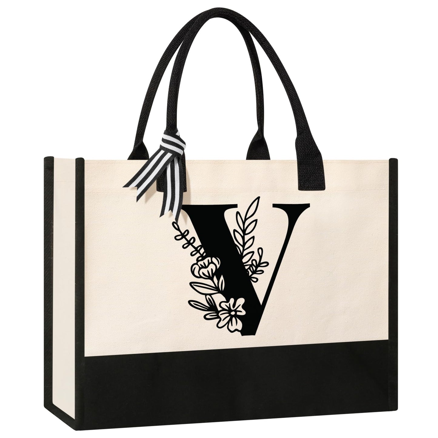 Personalized Initial Canvas Tote Bag, Cosmetic Bags, Suitable for Birthday, Wedding, Beach, Holiday, Great Birthday Gifts for Women, Mom, Teachers, Nurses, Best Friends, Bridesmaids (S)