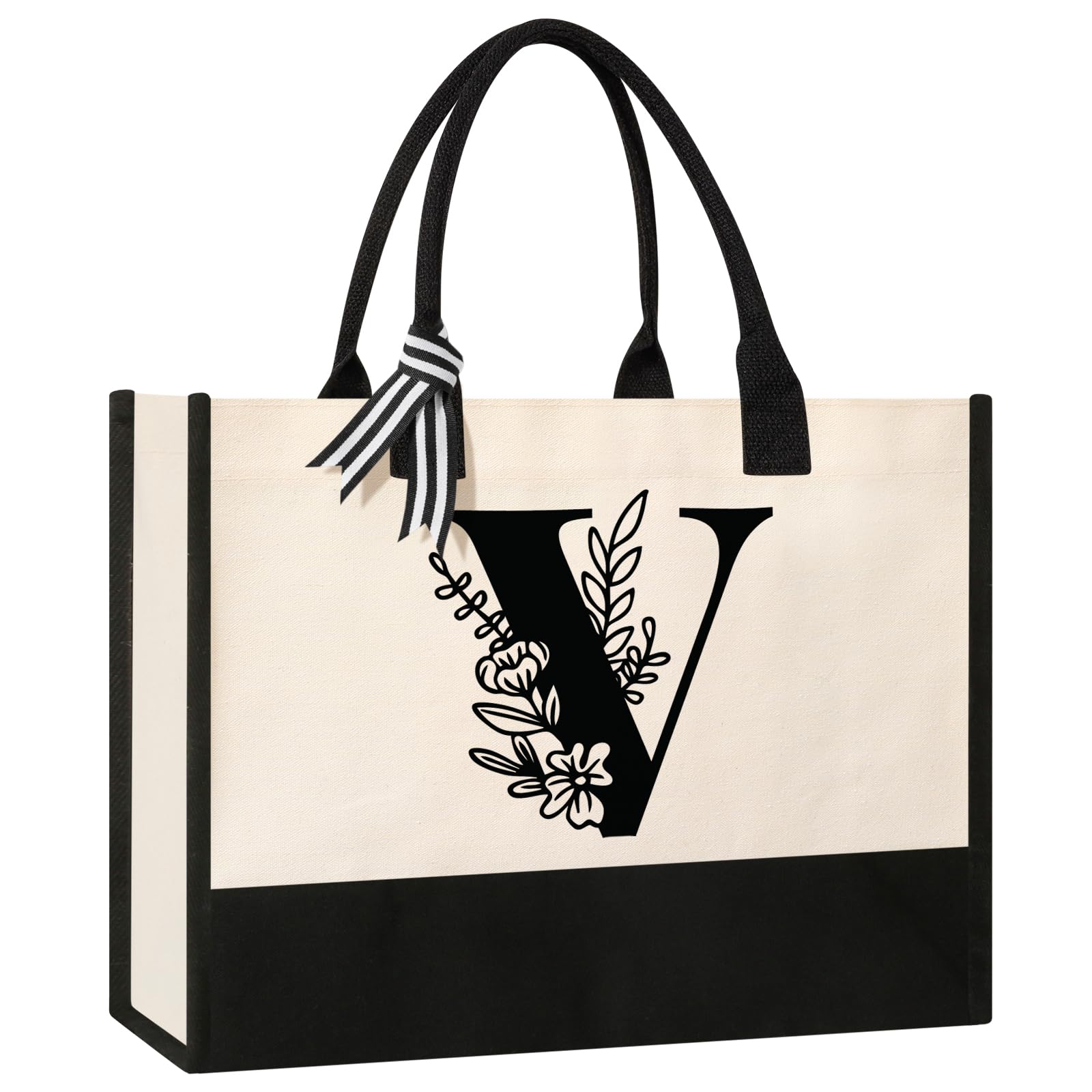 Personalized Initial Canvas Tote Bag, Cosmetic Bags, Suitable for Birthday, Wedding, Beach, Holiday, Great Birthday Gifts for Women, Mom, Teachers, Nurses, Best Friends, Bridesmaids (S)