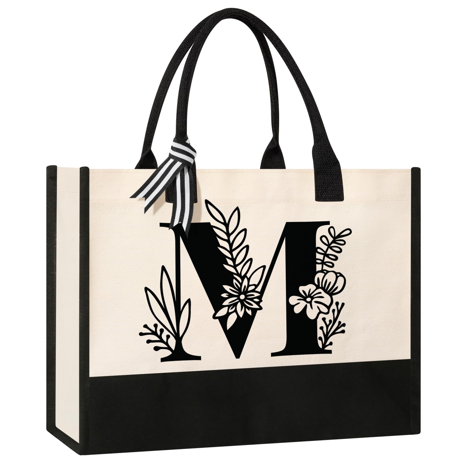 Personalized Initial Canvas Tote Bag, Cosmetic Bags, Suitable for Birthday, Wedding, Beach, Holiday, Great Birthday Gifts for Women, Mom, Teachers, Nurses, Best Friends, Bridesmaids (S)