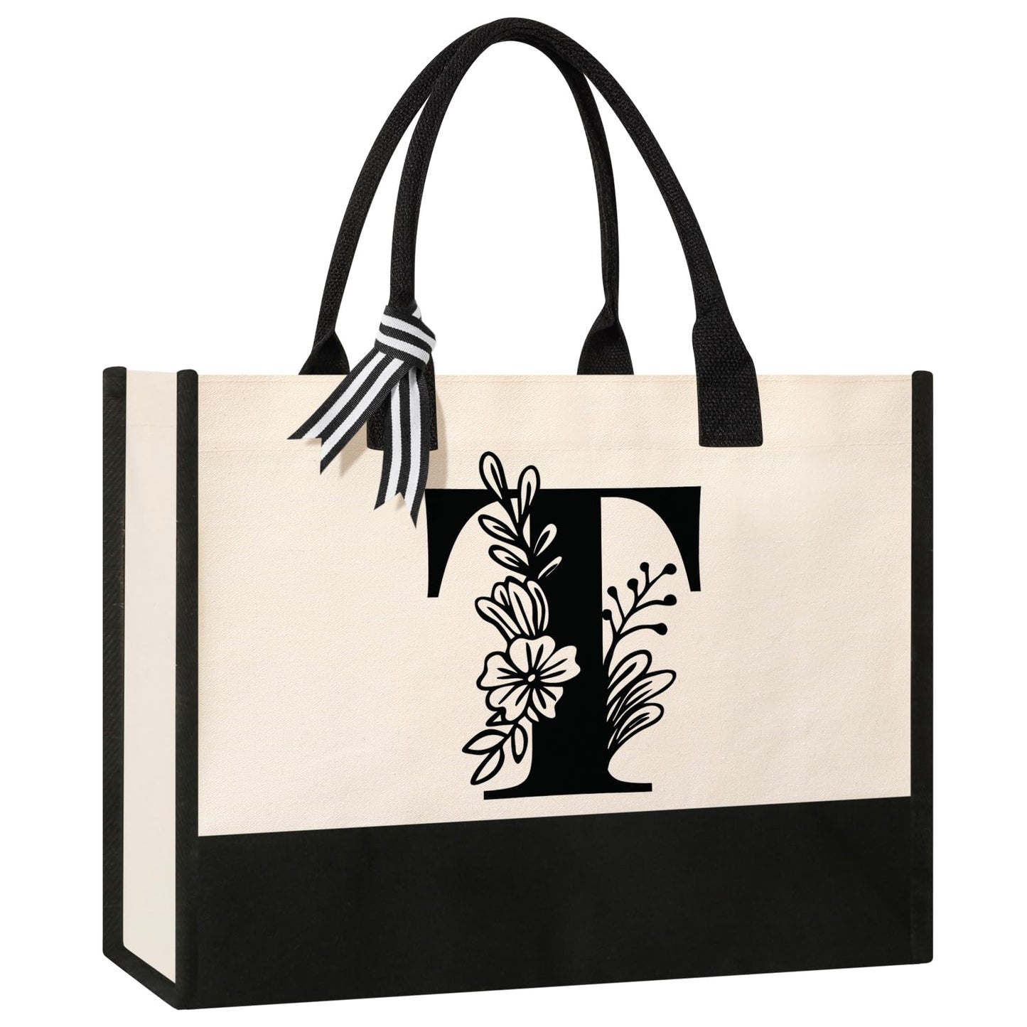 Personalized Initial Canvas Tote Bag, Cosmetic Bags, Suitable for Birthday, Wedding, Beach, Holiday, Great Birthday Gifts for Women, Mom, Teachers, Nurses, Best Friends, Bridesmaids (S)