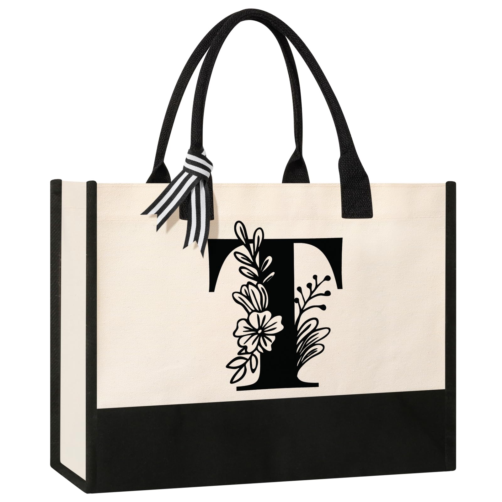 Personalized Initial Canvas Tote Bag, Cosmetic Bags, Suitable for Birthday, Wedding, Beach, Holiday, Great Birthday Gifts for Women, Mom, Teachers, Nurses, Best Friends, Bridesmaids (S)