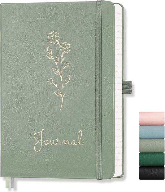 AUTEMPO A5 Journal Notebook Lined, Hardcover Note Book Leather Journals for Women, 192 Pages Notebook, 100gsm Lined Paper, for Men Work Office School,14.5 x 21cm, Sage Green